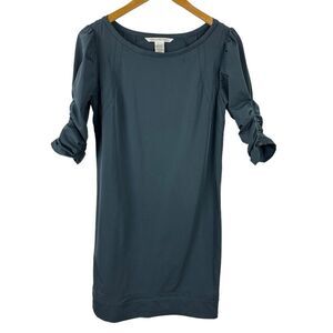 DVF Diane Von Furstenberg Katy Dress Stretch Gray Blue Poplin Ruching Sleeve 4